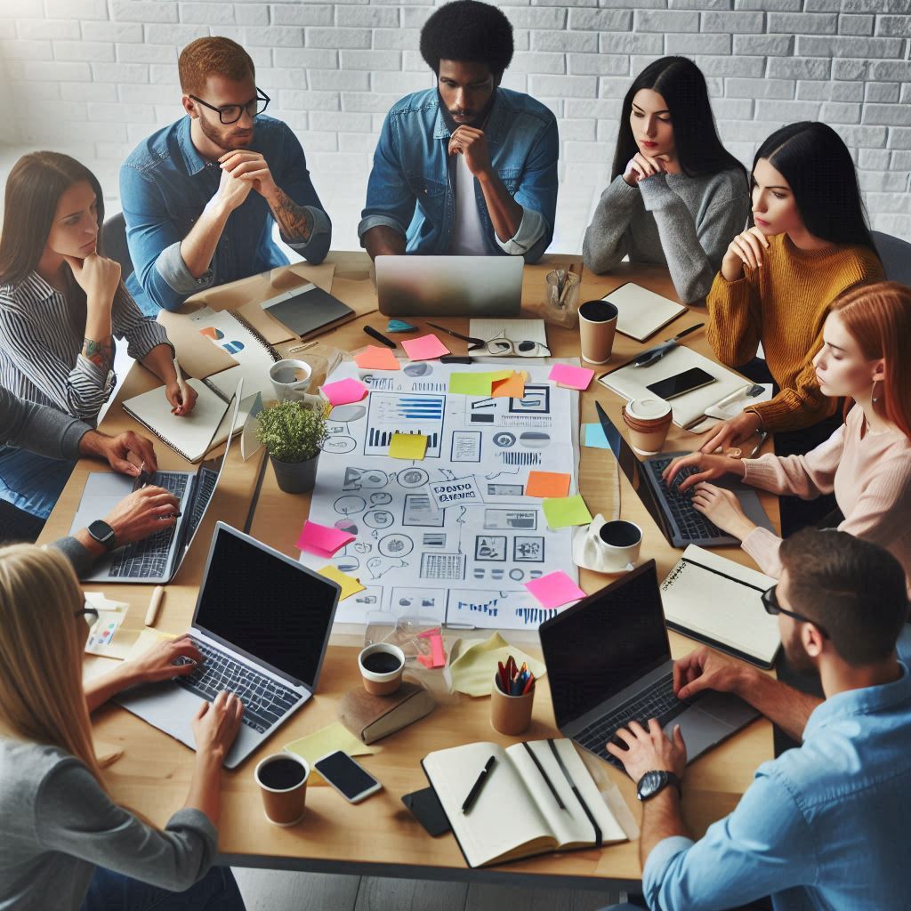 Bild zeigt Team am Schreibtisch, die sich um Onlinemarketing kümmert SMART Onlinemarketing, Ziele festlegen
